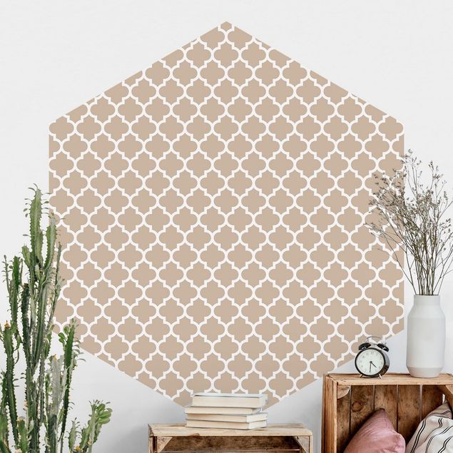 Geometrisk tapet Moroccan Pattern With Ornaments In Front Of Beige