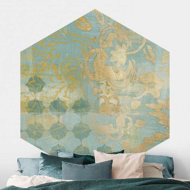Ornamenter tapet Moroccan Collage In Gold And Turquoise II