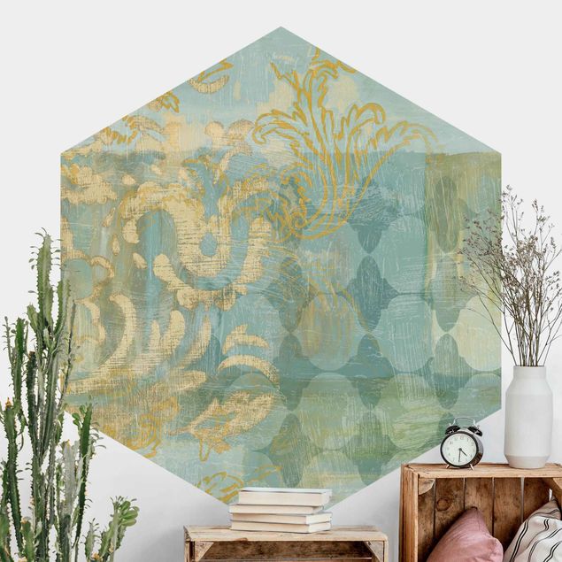 Ornamenter tapet Moroccan Collage In Gold And Turquoise