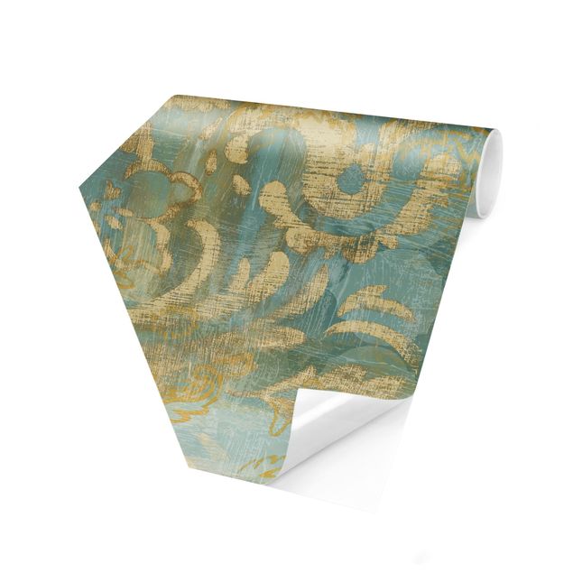 Moderne tapet Moroccan Collage In Gold And Turquoise