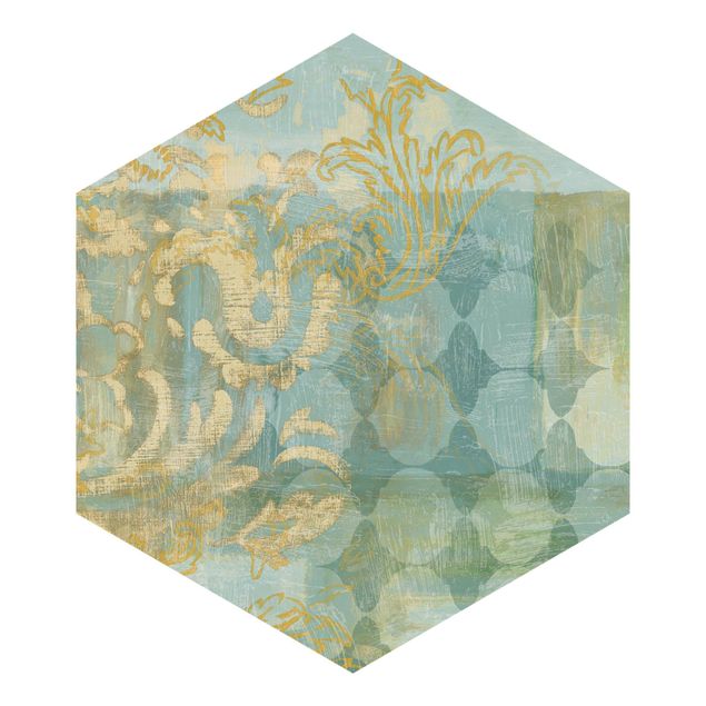 Tapet Moroccan Collage In Gold And Turquoise