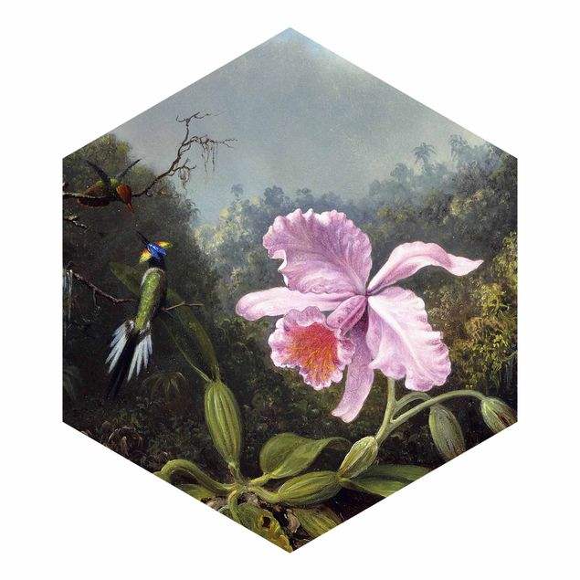 Moderne tapet Martin Johnson Heade - Still Life With An Orchid And A Pair Of Hummingbirds