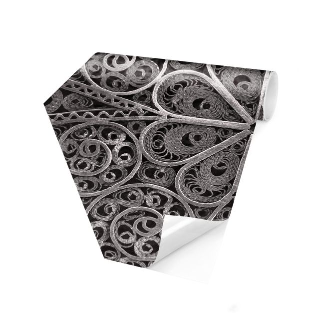 Sekskantede Tapeter Metal Ornamentation Mandala In Silver