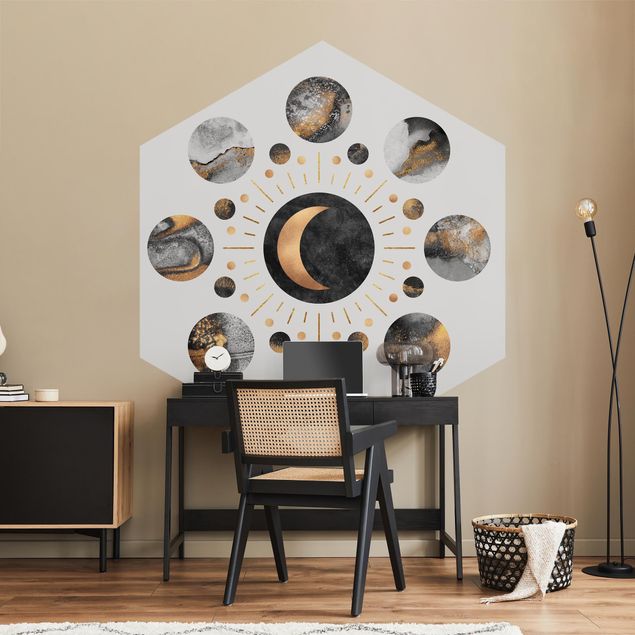 Moderne tapet Moon Phases Abstract Gold