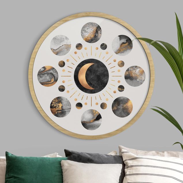 Indrammede plakater abstrakt Moon Phases Abstract Gold