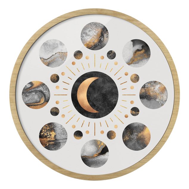 Indrammede plakater kunsttryk Moon Phases Abstract Gold