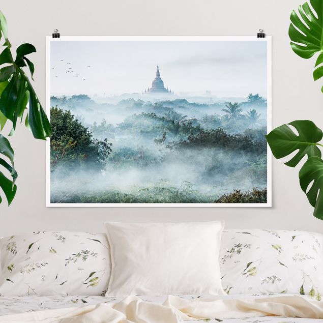 Billeder Asien Morning Fog Over The Jungle Of Bagan