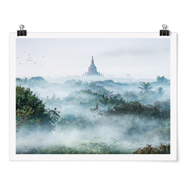 Billeder landskaber Morning Fog Over The Jungle Of Bagan