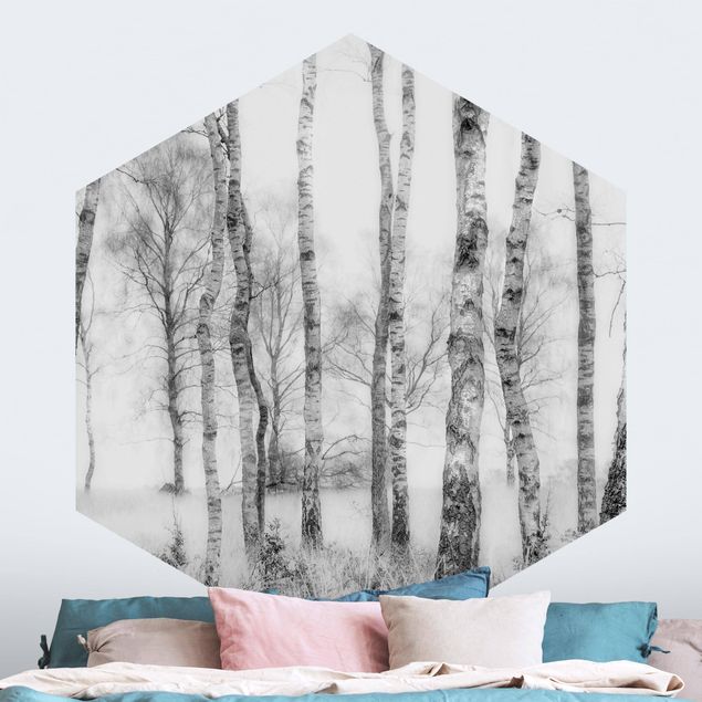 Moderne tapet Mystic Birch Forest Black And White