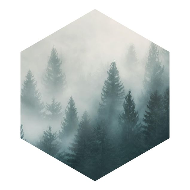 Tapet Coniferous Forest In Fog