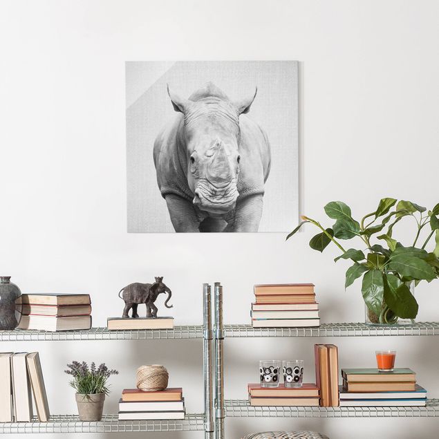 Glasbilleder sort og hvid Rhinoceros Nora Black And White