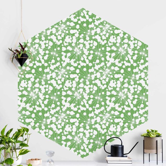 Tapet mælkebøtter Natural Pattern Dandelion With Dots In Front Of Green