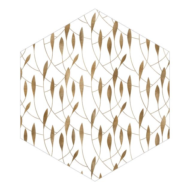 Tapet Natural Pattern Sweeping Leaves In Gold