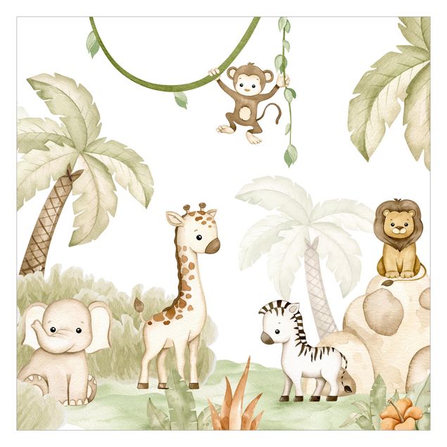Moderne tapet Cute savannah animals at the edge of the jungle
