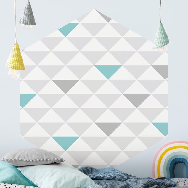 Børneværelse deco No.YK64 Triangles Gray White Turquoise