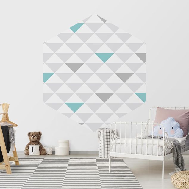 Tapet moderne No.YK64 Triangles Gray White Turquoise