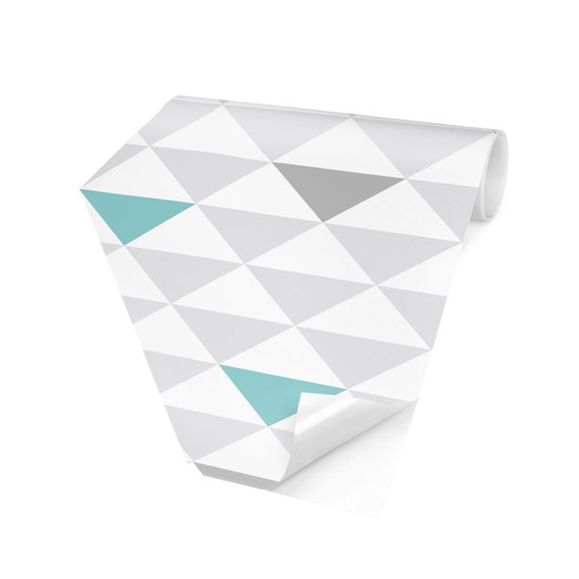 Sekskantede Tapeter No.YK64 Triangles Gray White Turquoise