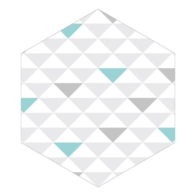 Gråt tapet No.YK64 Triangles Gray White Turquoise