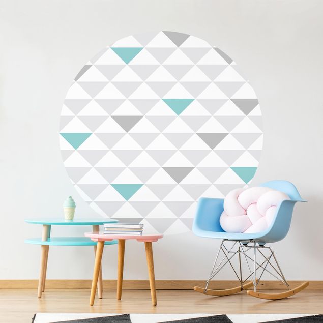 Geometrisk tapet No.YK64 Triangles Grey White Turquoise
