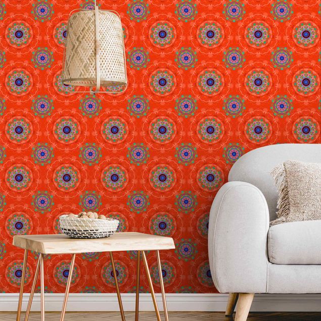 Tapet mønster Orange Mandala Pattern - Roll