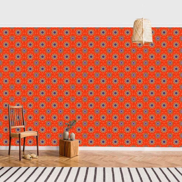 Moderne tapet Orange Mandala Pattern - Roll