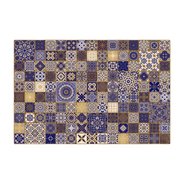 Store tæpper Oriental Tiles Blue With Golden Shimmer