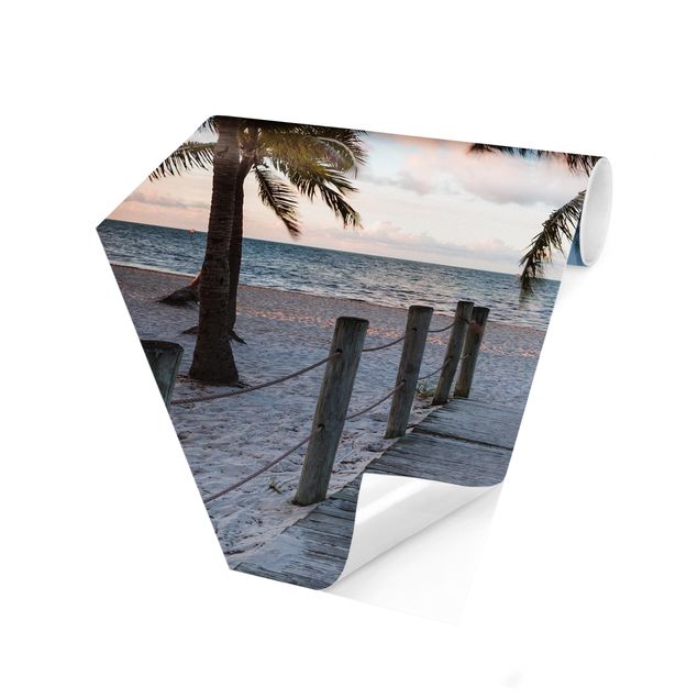 Sekskantede Tapeter Palm Trees At Boardwalk To The Ocean