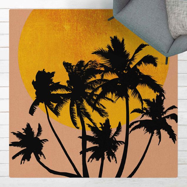 moderne gulvtæppe Palm Trees In Front Of Golden Sun