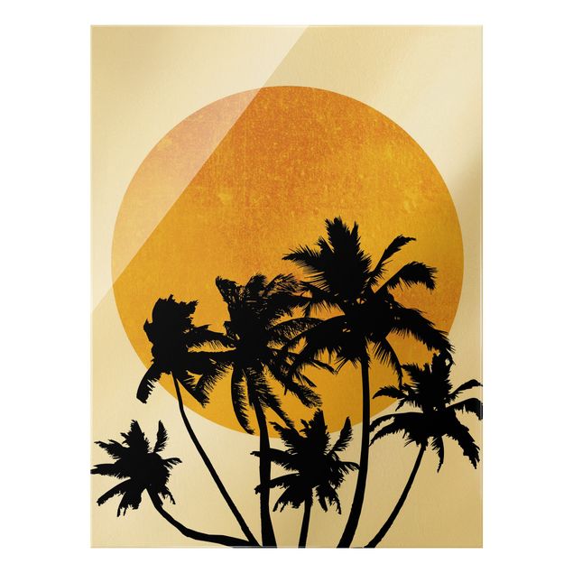 Glasbilleder blomster Palm Trees In Front Of Golden Sun