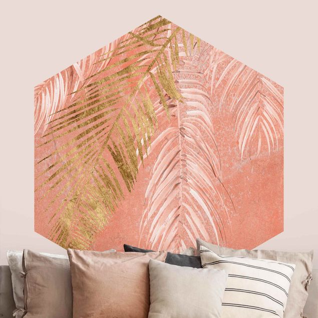 Fototapet blomster Palm Fronds In Pink And Gold I
