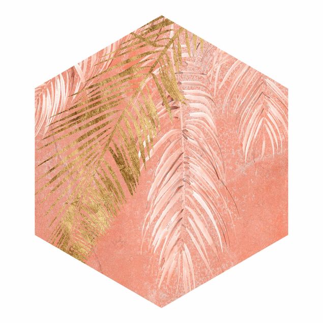 Tapet Palm Fronds In Pink And Gold I