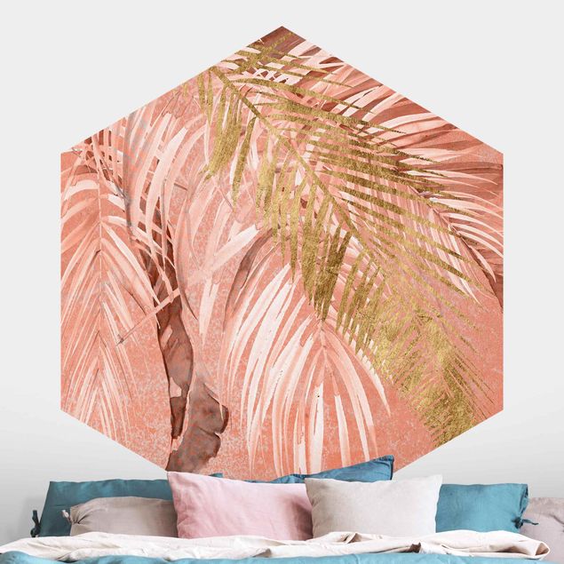 køkken dekorationer Palm Fronds In Pink And Gold II
