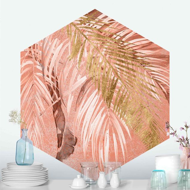 Blomster tapet Palm Fronds In Pink And Gold II