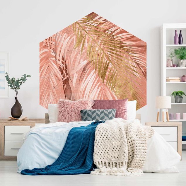 Sekskantede Tapeter Palm Fronds In Pink And Gold II