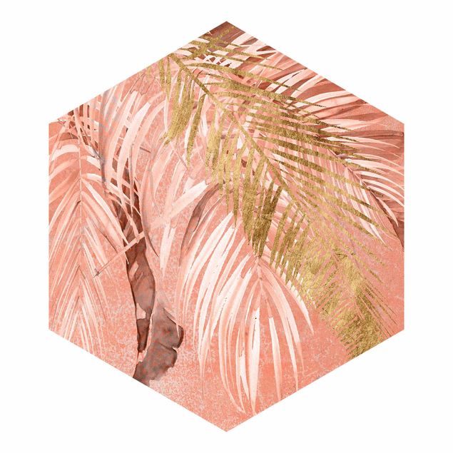 Tapet Palm Fronds In Pink And Gold II