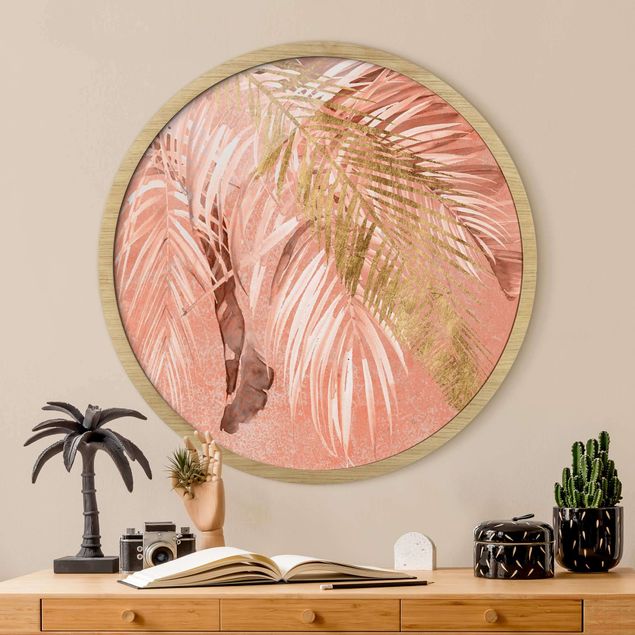 Indrammede plakater blomster Palm Fronds In Pink And Gold II