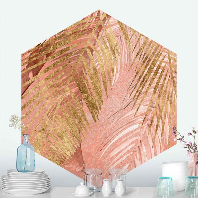 Blomster tapet Palm Fronds In Pink And Gold III