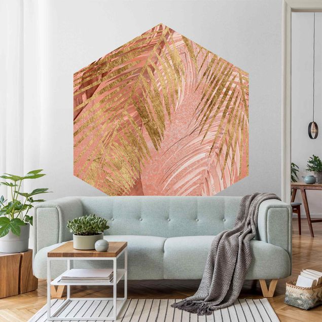Moderne tapet Palm Fronds In Pink And Gold III