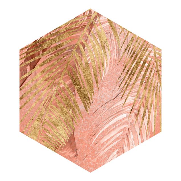 Tapet Palm Fronds In Pink And Gold III