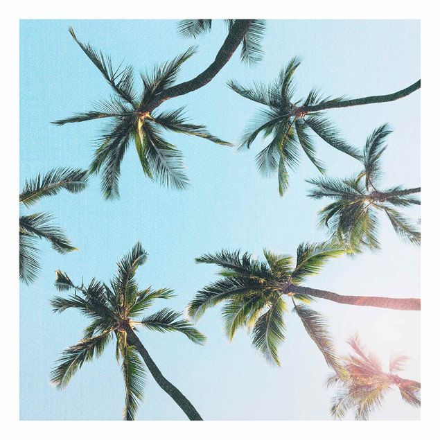 Glasbilleder strande Gigantic Palm Trees In The Sky