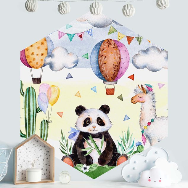 Tapet moderne Panda And Lama Watercolour