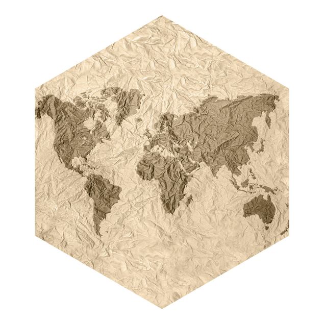 Tapet Paper World Map Beige Brown