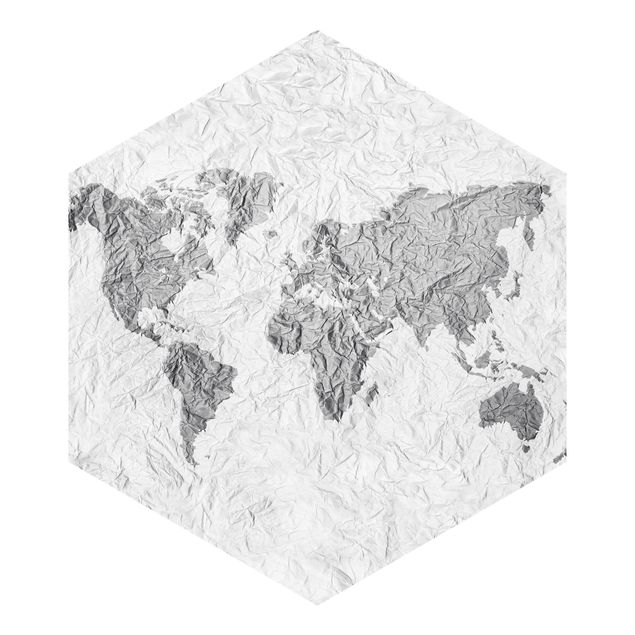 Tapet Paper World Map White Gray