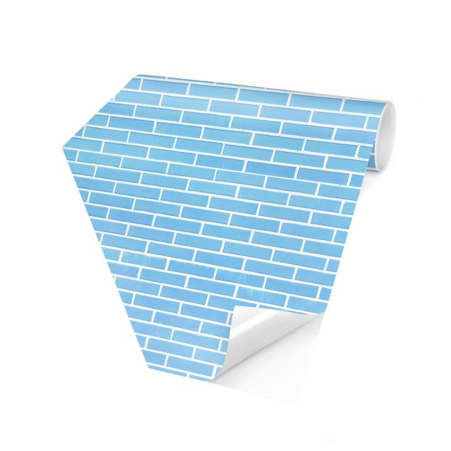 Sekskantede Tapeter Pastel Blue Brick Wall