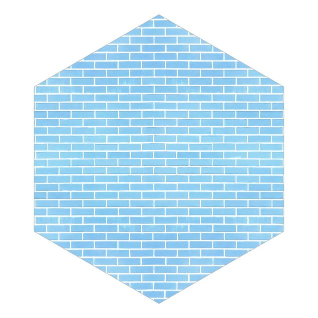 Blåt tapet Pastel Blue Brick Wall