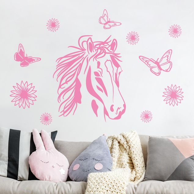 Wallstickers heste Horse with flowers