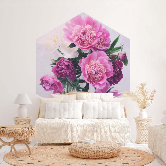 Blomster tapet Peonies Shabby Pink White