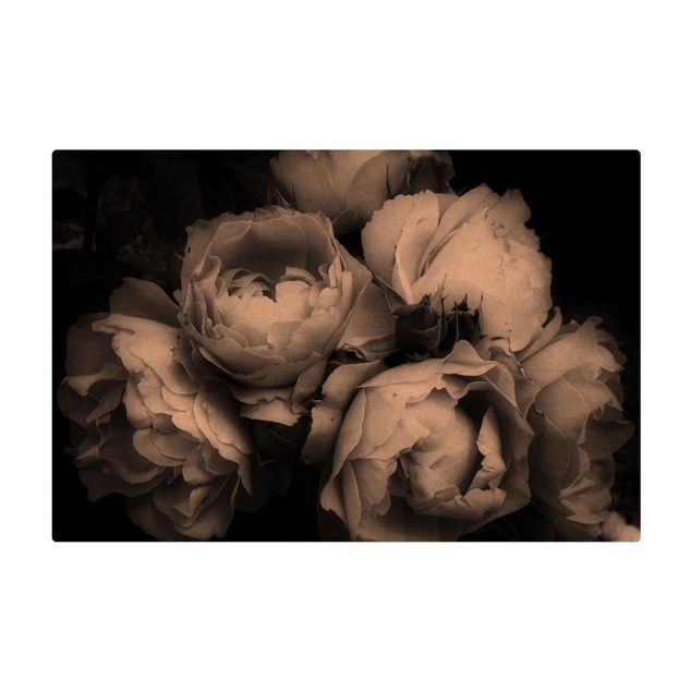 Tæpper Peonies On Black Shabby Black And White