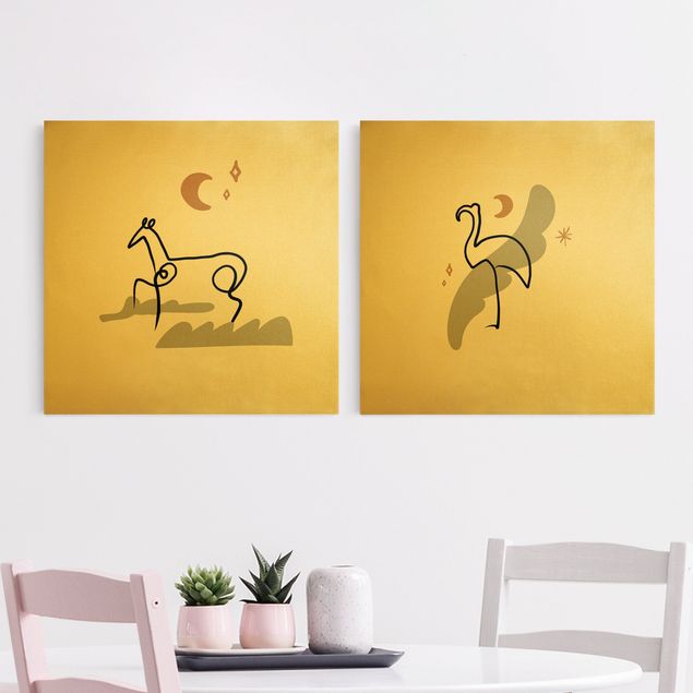Billeder på lærred heste Picasso Interpretation - Horse And Flamingo