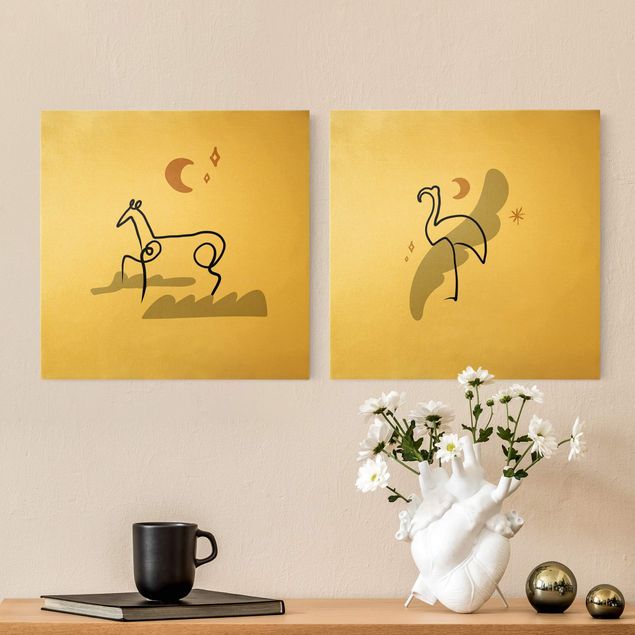 Billeder på lærred dyr Picasso Interpretation - Horse And Flamingo